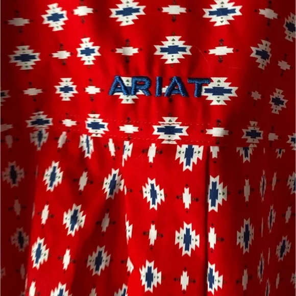 🆕 ARIAT Red Beacon Aztec Print Decker Short Sleeve Western Cowboy Shirt SZ S - Picture 10 of 13